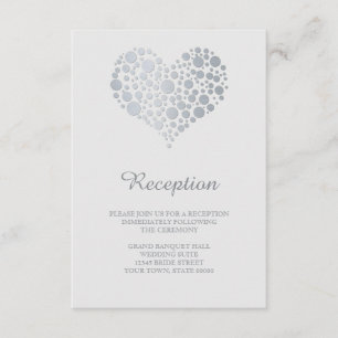 Elegant Faux Silver Foil Heart Reception Info Card