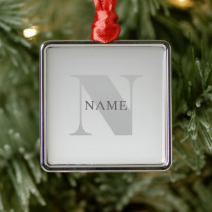 Elegant Faux Silver Grey Gradient Monogram Classic Metal Ornament
