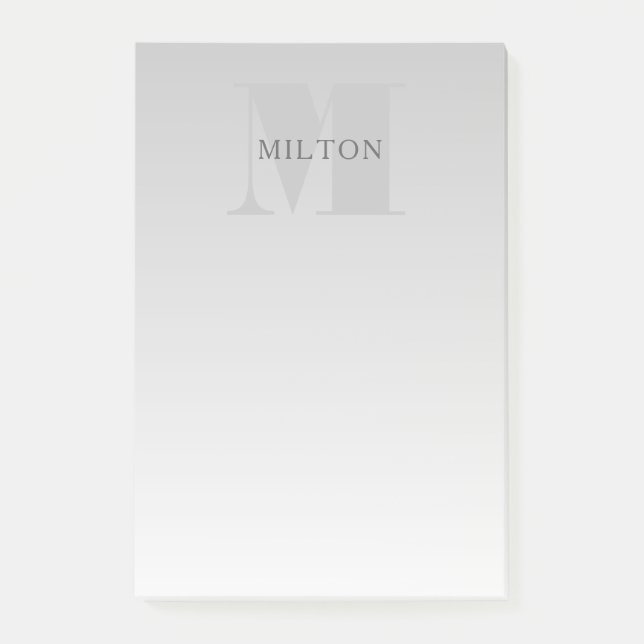 Elegant Faux Silver Grey Gradient Monogram Classic Post-it Notes (Front)