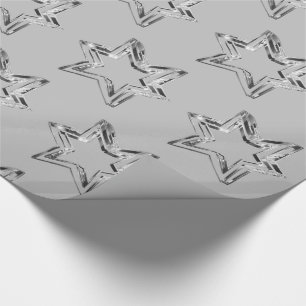 Elegant Faux Silver Grey Stars Pattern Christmas Wrapping Paper