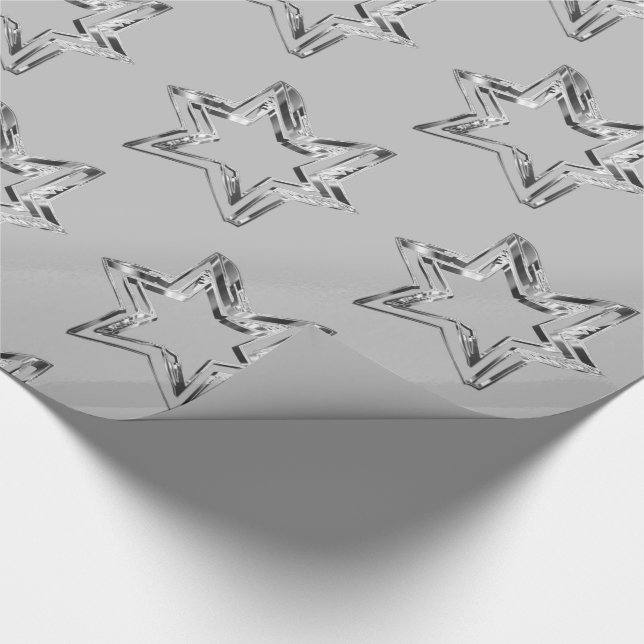Elegant Faux Silver Grey Stars Pattern Christmas Wrapping Paper (Corner)