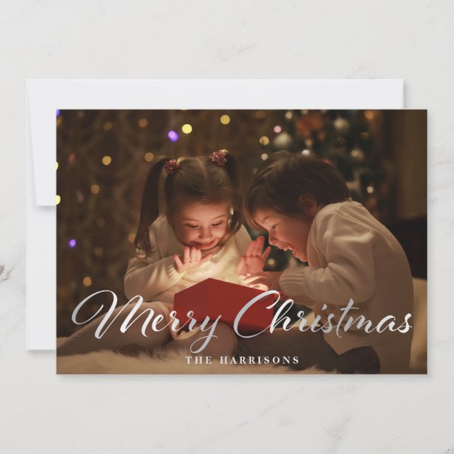 Elegant Faux Silver Merry Christmas Holiday Card (Front)