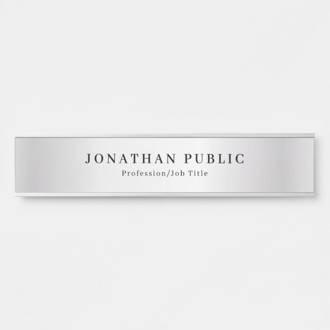 Elegant Faux Silver Name Template Glamourous Long Door Sign (Front)