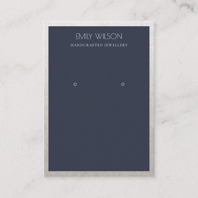 ELEGANT FAUX SILVER NAVY BORDER EARRING DISPLAY BUSINESS CARD (Front)
