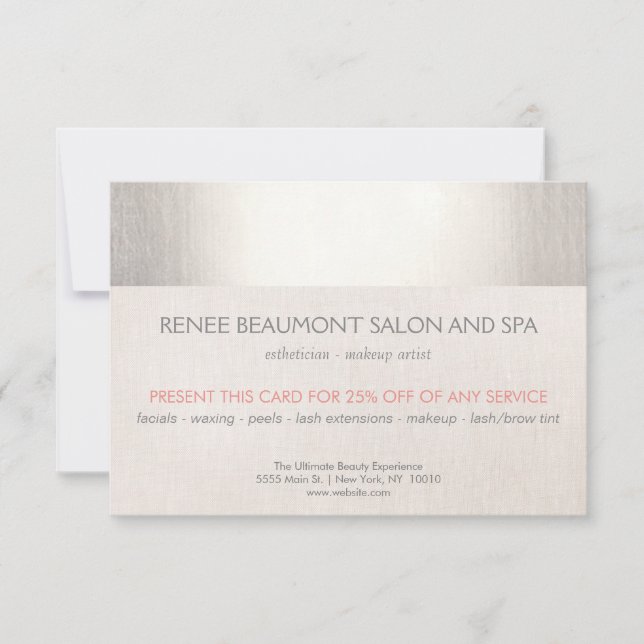 Elegant Faux Silver Striped Salon & Spa Referral (Front)