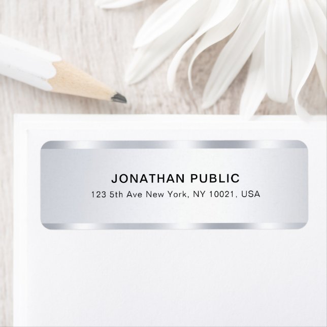 Elegant Faux Silver Template Modern Return Address Label (Insitu)