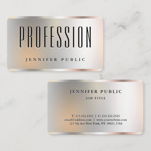 Elegant Faux Silver Template Your Custom Text Here Business Card (Front/Back)