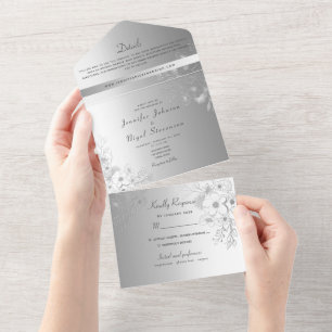 Elegant Faux Silver Wedding All In One Invitation