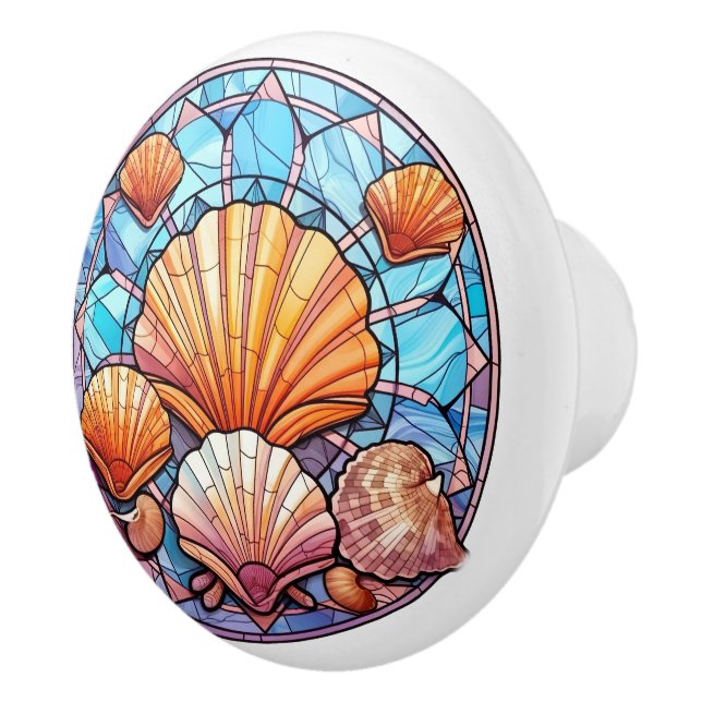 elegant faux stained glass beach seashell Ceramic  Knob (Right)