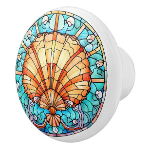 elegant faux stained glass beach seashell  ceramic knob