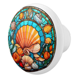 elegant faux stained glass beach seashell ceramic knob