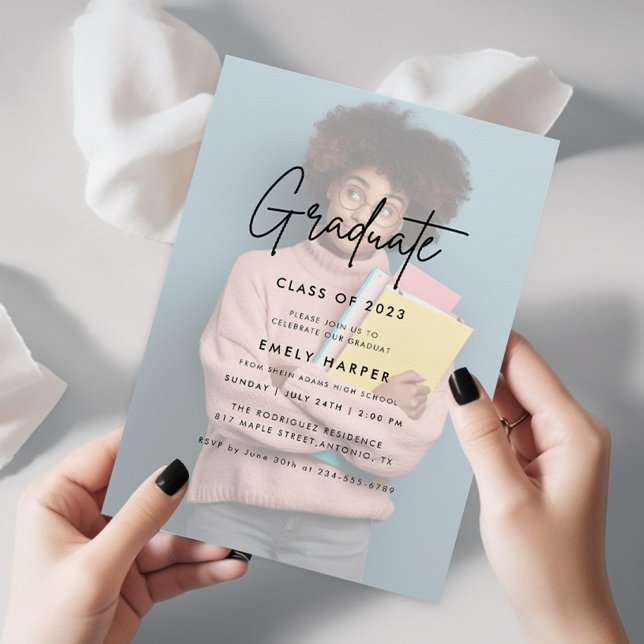 Elegant Faux Vellum Overlay Photo Graduation Party Invitation (Creator Uploaded)