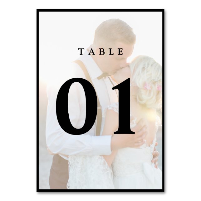 Elegant Faux Vellum Overlay Photo Wedding  Table N Number (Front)