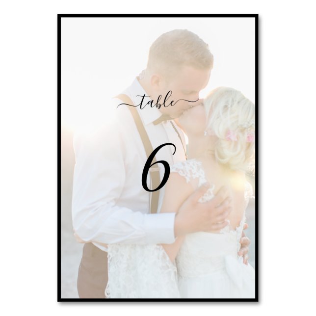 Elegant Faux Vellum Overlay Photo Wedding Table Nu Number (Front)