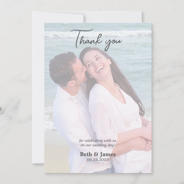 Elegant Faux Vellum Photo Beach Wedding Thank you  (Front)