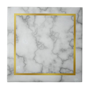 Elegant Faux White Marble and Faux Gold Ceramic Tile