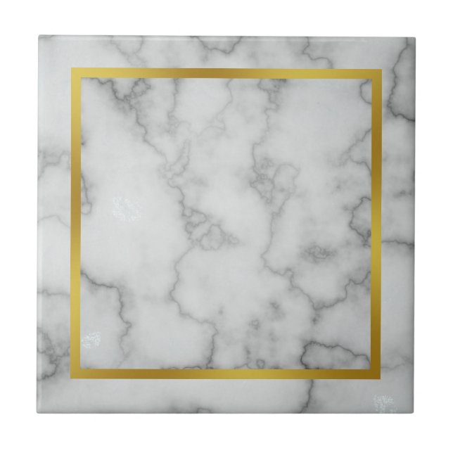 Elegant Faux White Marble and Faux Gold Ceramic Tile (Front)