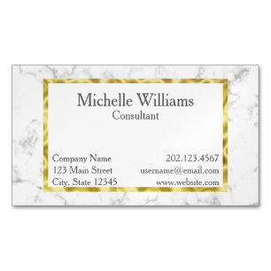 Elegant Faux White Marble and Gold Magnetic Business Card