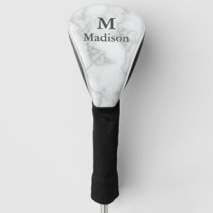 Elegant Faux White Marble Grey Name & Monogram Golf Head Cover