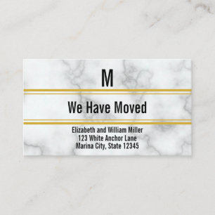 Elegant Faux White Marble Monogram We Have Moved Enclosure Card