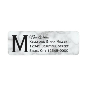 Elegant Faux White Marble Monogrammed New Address Return Address Label