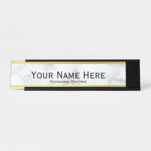 Elegant Faux White Marble Name Job Title Text Desk Name Plate