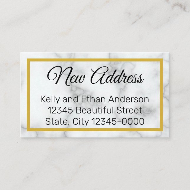 Elegant Faux White Marble New Address Enclosure Card (Front)