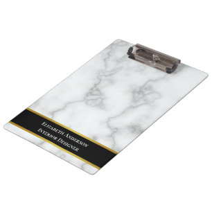 Elegant Faux White Marble Professional Title Name Clipboard