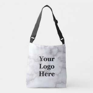 Elegant Faux White Marble Your Logo Here Business Crossbody Bag