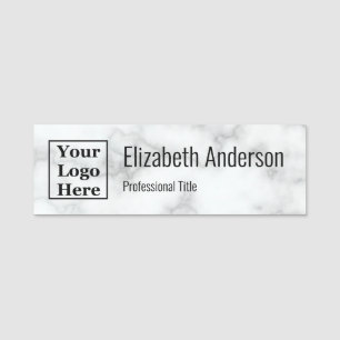 Elegant Faux White Marble Your Logo Here Name Tag