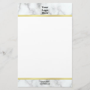 Elegant Faux White Marble Your Logo Here Stationery