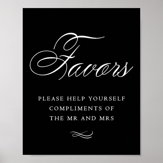 Elegant Favors White Calligraphy | Chic Table Sign (Front)