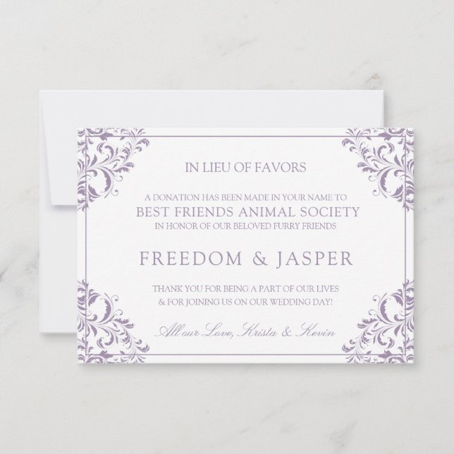 Elegant Favour Donation Cards | Nadine (Lavender) (Front)