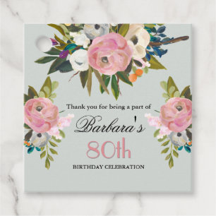 Elegant Favour Tag Floral 80th Birthday
