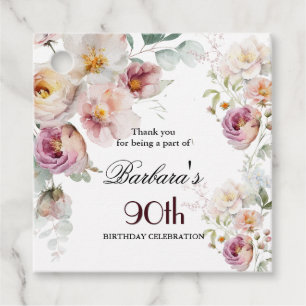 Elegant Favour Tag Floral 90th Birthday