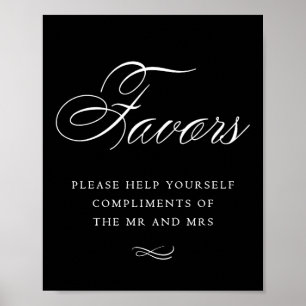 Elegant Favours White Calligraphy Chic Table Sig Poster