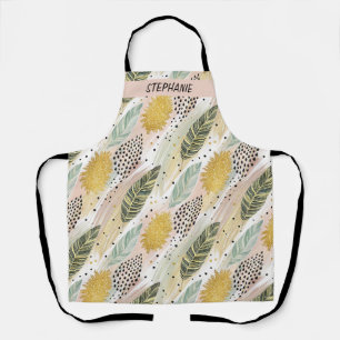Elegant Feather & Abstract Brushstroke Seamless Apron