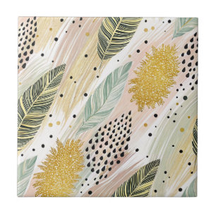Elegant Feather & Abstract Brushstroke Seamless Ceramic Tile