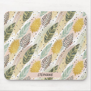 Elegant Feather & Abstract Brushstroke Seamless Mouse Pad
