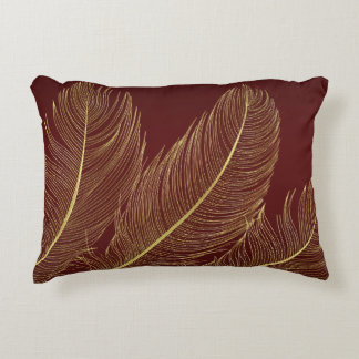 Elegant Feather Art In Rich Burgundy Luxury Tones Decorative Cushion