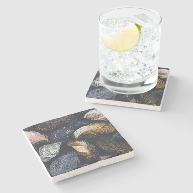 Elegant Feather Bohemian Stone Coaster (Side)