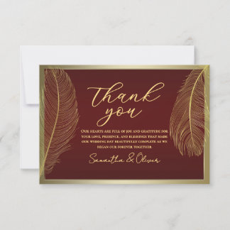 Elegant Feather Red Thank You Card Luxury Event