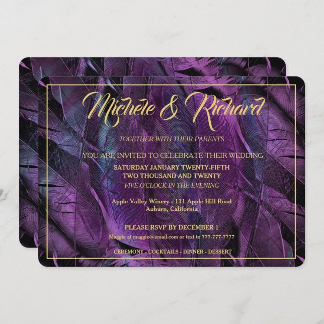 Elegant Feathered Wedding Invitation (Front/Back)