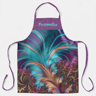 Elegant Feathers Purple Teal Abstract Personalized Apron
