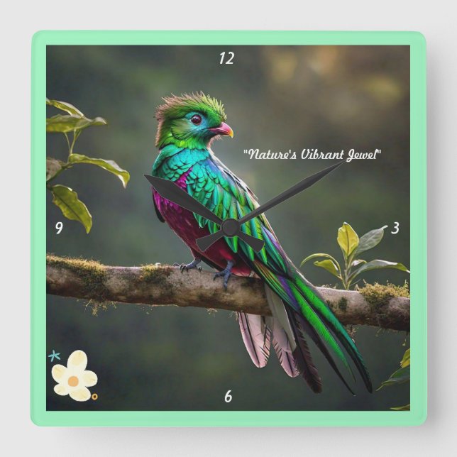 "Elegant Feathers" Square Wall Clock (Front)