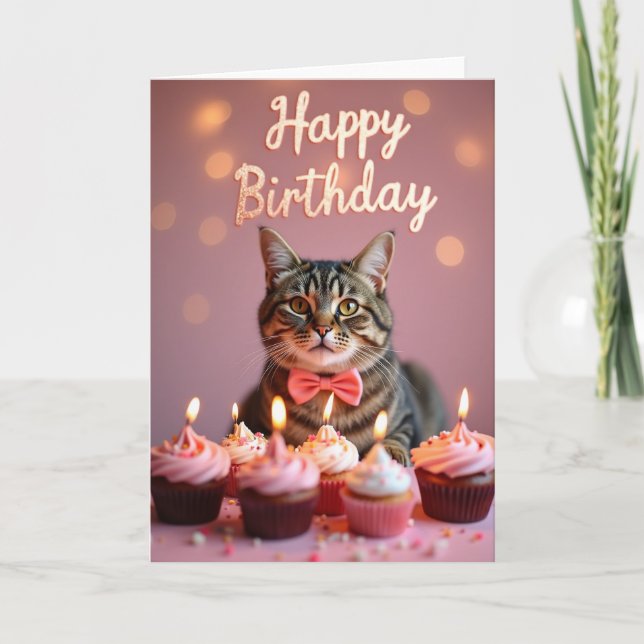 Elegant Feline Birthday Card (Front)
