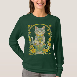 Elegant Feline Tea Time T-Shirt