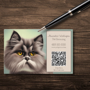 Elegant Feline with QR Code  Business Card