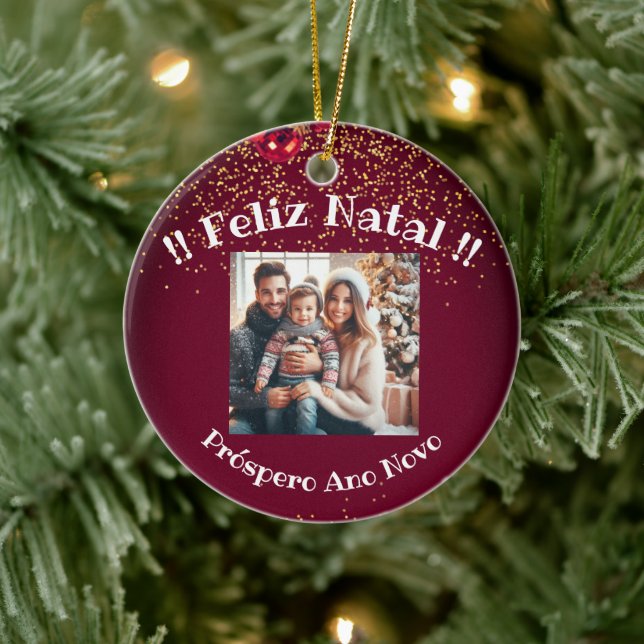 Elegant Feliz Natal e Próspero Ano Portuguese  Ceramic Ornament (Tree)