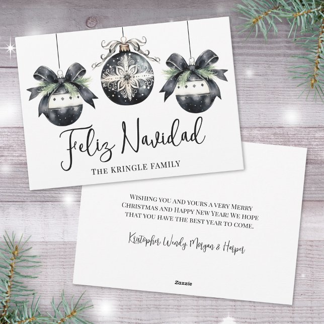 Elegant Feliz Navidad Christmas Holiday Card (Elegant Black White Feliz Navidad Christmas Holiday Card)